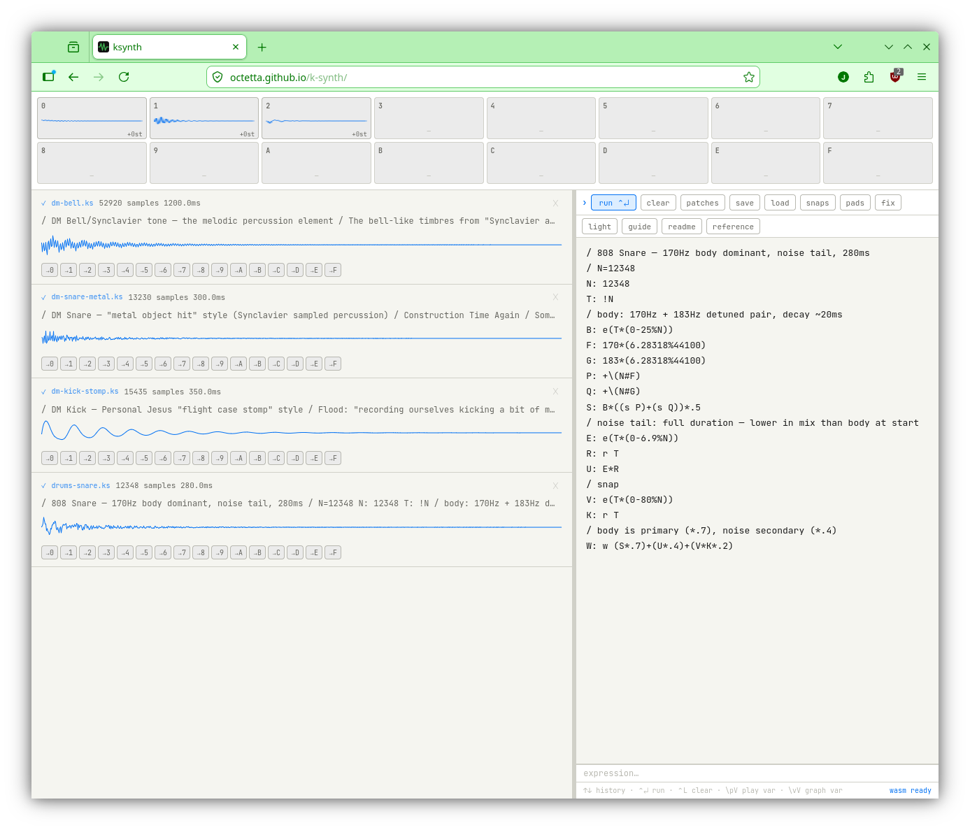 Screenshot of the k-synth web app