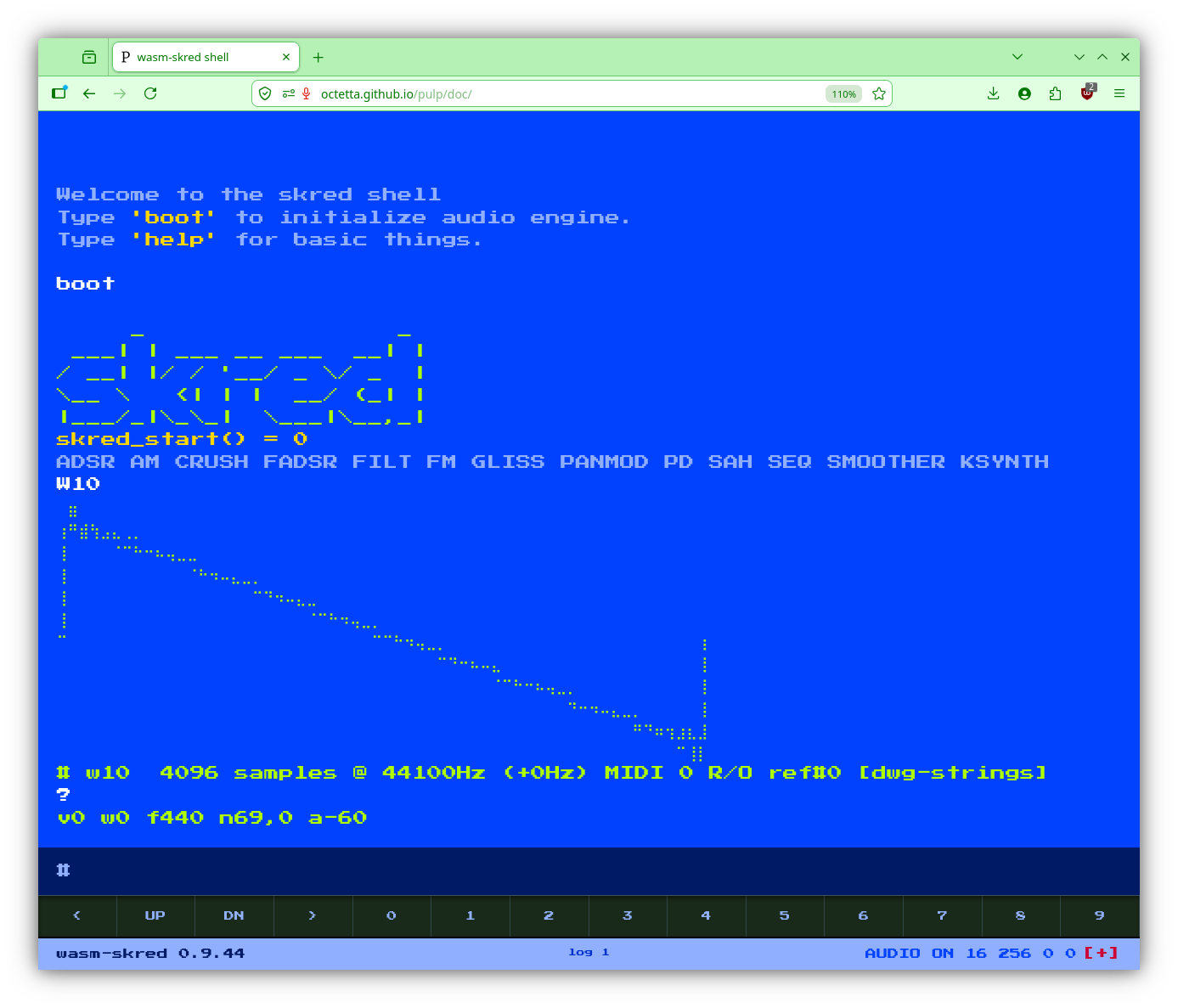 WASM build of skred running in a browser